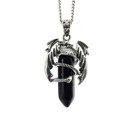 Подвеска Дракон 25*41мм с агатом черным