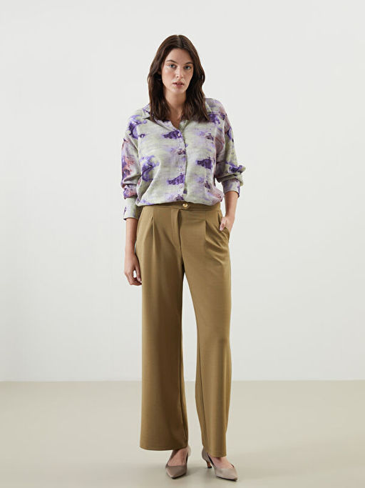 Loose Fit Krep Kad?n Pantolon