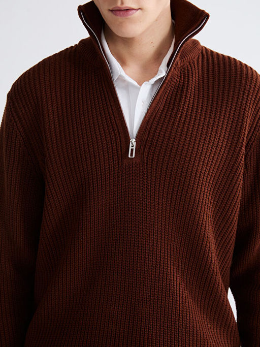 Fermuarl? Dik Yaka Erkek Triko Kazak