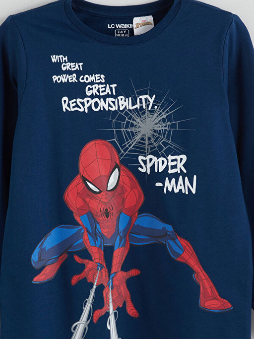 Bisiklet Yaka Spider-Man Bask?l? Erkek ?ocuk Pijama ?st?