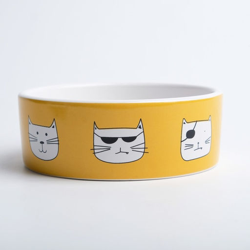 Миска керамическая Опасные коты 230 мл 12,5 x 4,5 cм, бело-оранжевая - Пижон фото 3