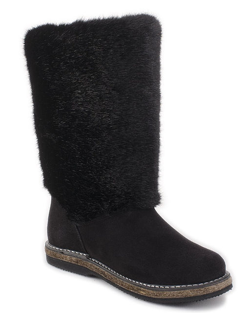 Унты женские на войлочной подошве., Черные. Мех "норка" черная.