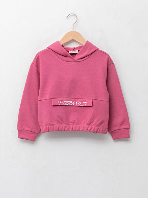 Kap??onlu Bask?l? Uzun Kollu K?z ?ocuk Sweatshirt Anne K?z Kombini