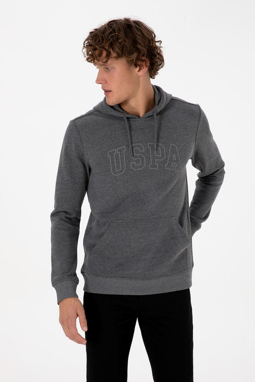 Erkek Regular Fit Kap__onlu Antrasit Melanj Basic Sweatshirt Sepette S_rpriz _ndirim