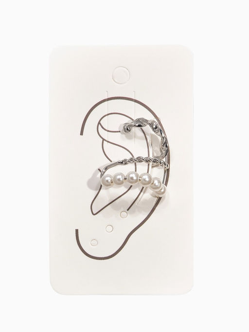 Серьги каффы Жемчужная диадема, 2 шт. белые в серебре