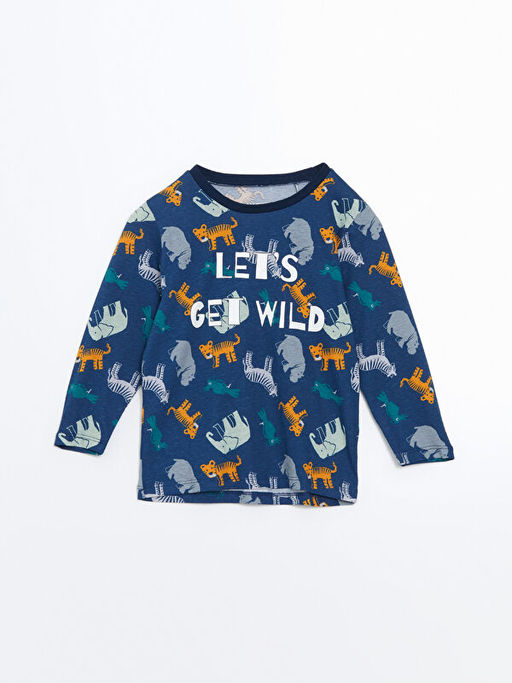 Beli Lastikli Bask?l? Erkek ?ocuk Pijama Tak?m