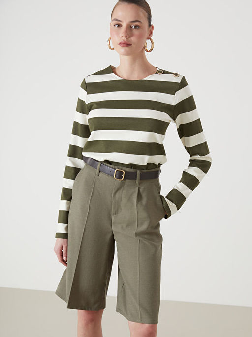 Bisiklet Yaka ?izgili Kad?n Ti??rt