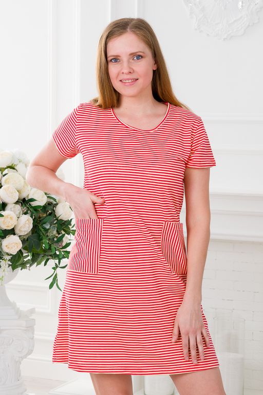 Туника женская из кулирки Руслана красная полоса на бежевом - Амадэль фото 12