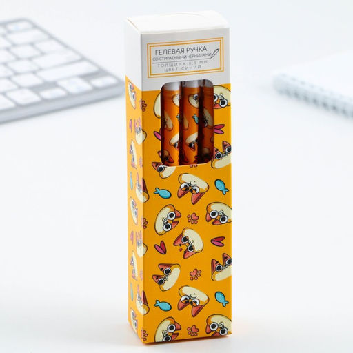 Цена за 10 шт. Ручка пиши-стирай, синяя паста, гелевая, 0.5 мм с колпачком «Кот»