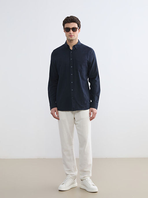 Regular Fit Keten Kar???ml? Erkek G?mlek