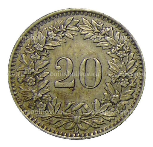 Монета 20 раппенов 1943 года Швейцария