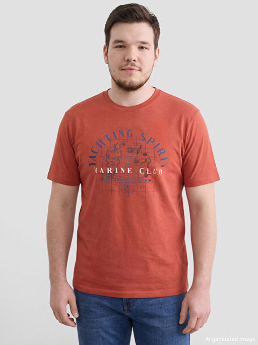 Bisiklet Yaka Bask?l? Penye Erkek Ti??rt