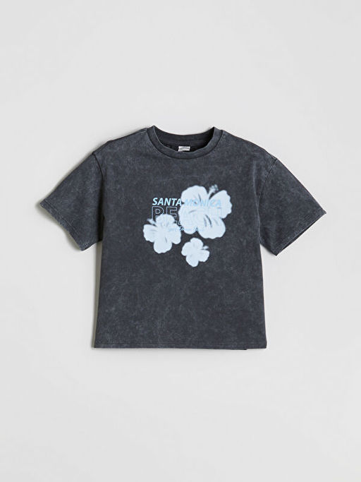 Bisiklet Yaka ?i?ekli K?z ?ocuk Ti??rt