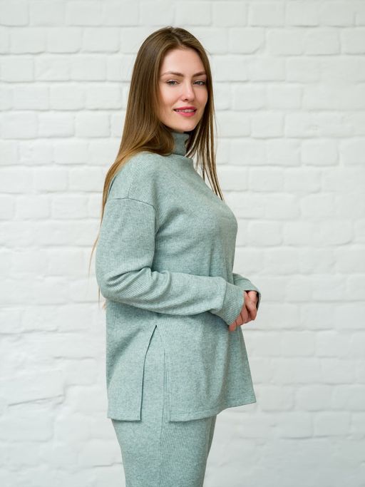 Пуловер трикотажный зеленый с манжетами - Odis фото 7