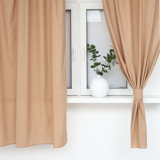 Шторы для кухни Этель ECO, бежевые, 136×180 см - 2 шт., подхваты - 2 шт., 190 г/м²