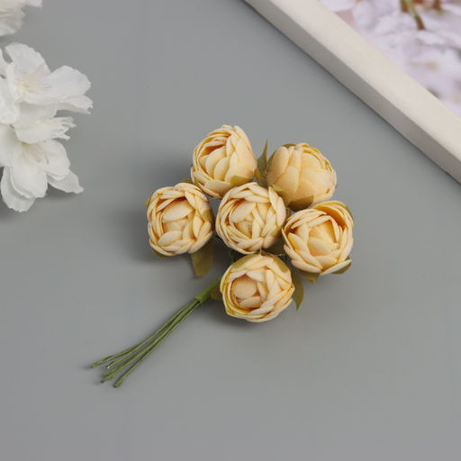 Цена за 10 шт. Декор для творчества «Пионы», жёлтые, (1 набор=1 букет), в букете 6 шт., 2.5×10.5 см