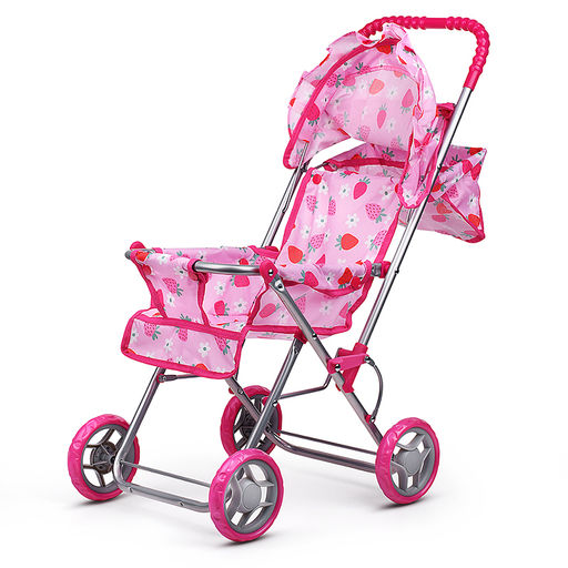 Коляска для кукол, складная, прогулочная, с тентом, цвет клубнички на розовом