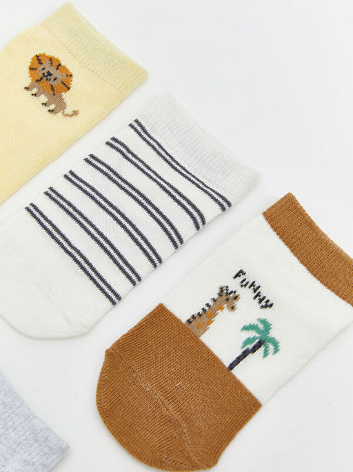 Bask?l? Erkek Bebek Patik ?orap 5li