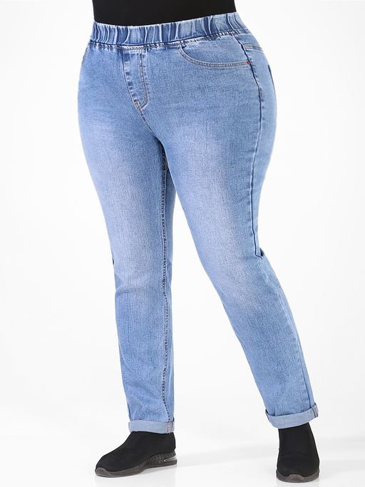 Джинсы женские прямые с подворотом на круговой резинке