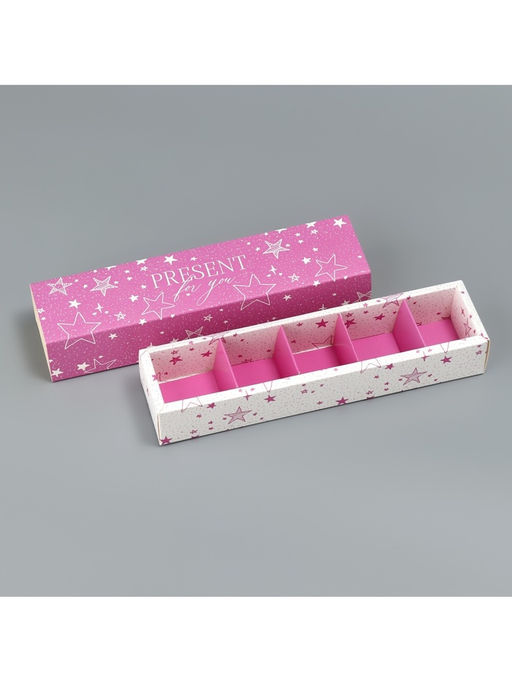Цена за 5 шт. Коробка для конфет, кондитерская упаковка, 5 ячеек, «Present», 5 х 21 х 3.3 см