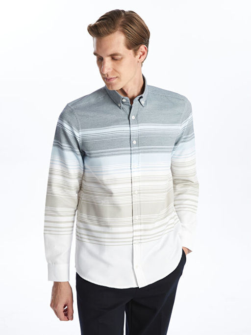 Regular Fit Uzun Kollu ?izgili Erkek G?mlek