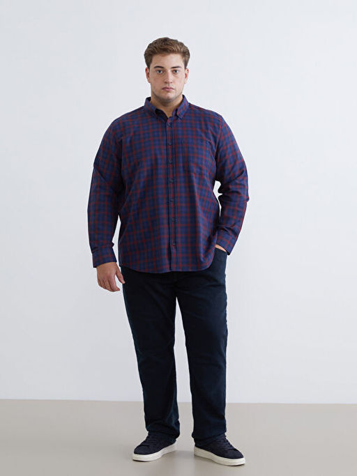 B?y?k Beden Regular Fit Uzun Kollu Ekose Erkek G?mlek