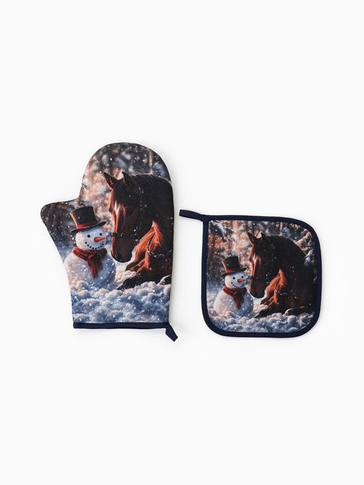 Кухонный набор Этель: варежка-прихватка 20?28 см, прихватка 19?19 см, синяя