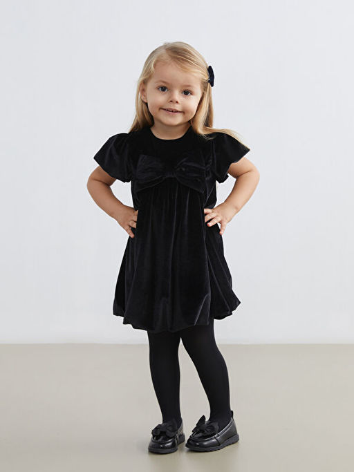 Fiyonk Detayl? Kadife K?z Bebek Elbise