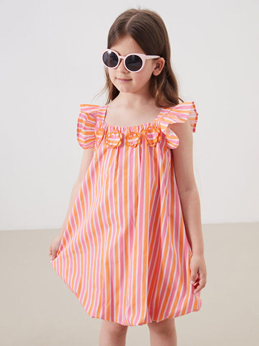 Bisiklet Yaka K?z ?ocuk Poplin Elbise