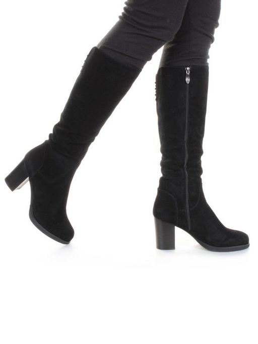 02-M19-650 BLACK Сапоги женские (натуральная замша, натуральный мех (полностью)) - Фабричный китай фото 3