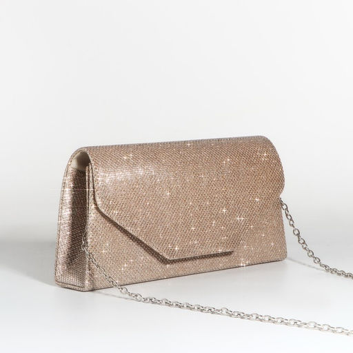 Сумка-клатч женская вечерняя на магните, на длинной цепочке, мерцающая, золотистая