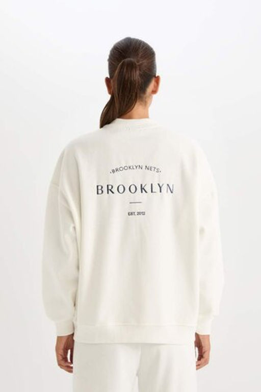 DeFactoFit NBA Brooklyn Nets Кардиган-бомбер из плотной ткани с воротником-стойкой на спине и принтом оверсайз  фото 7