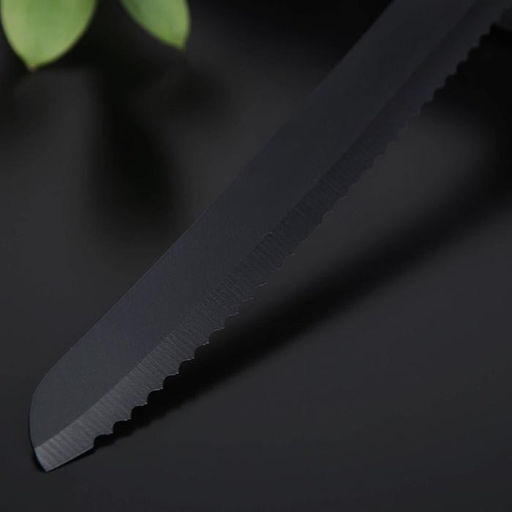 Нож кухонный с антиналипающим покрытием Доляна Супер-блэк, лезвие 20 см, хлебный, цвет чёрный фото 2