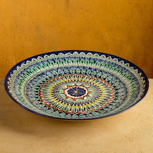Ляган узбекский Риштанская керамика «Узоры» для плова, d=42 см, синий МИКС
