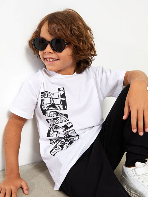 Bisiklet Yaka Marvel Bask?l? K?sa Kollu Pamuklu Erkek ?ocuk Ti??rt - Waikiki фото 3