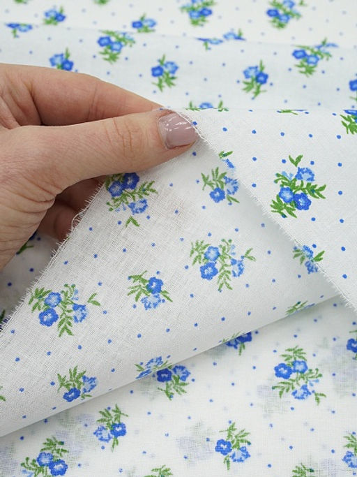 Ситец Синие цветочки с пшеном на белом, ш.0.8м, хлопок-100%, 100гр/м.кв - Купава фото 6