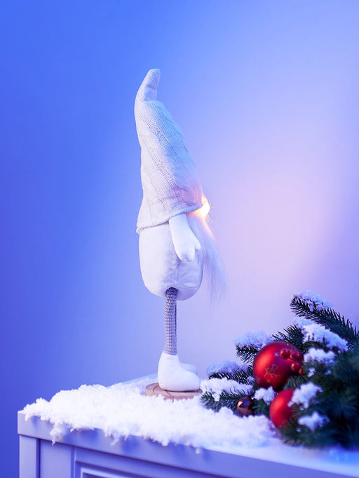 Фигура текстиль «Гном в белом» 55 см, 1 LED, от батареек AG13×3, свечение тёплое белое