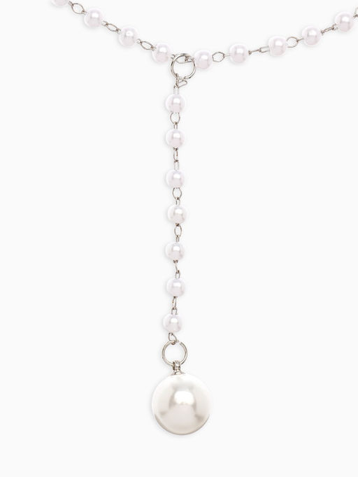 Колье с жемчугом Олимпия, белое в серебре, 32 см