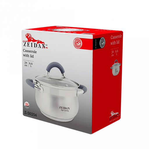 Zeidan Madrid Кастрюля из нержавеющей стали 6,6л, д24см, капсулированное дно, стеклянная крышка, внутренняя - матовая полировка, снаружи комбинированная полировка, подарочная упаковка (Китай) Подходит для всех видов плит, включая индукционную! - Домашняя мода фото 2