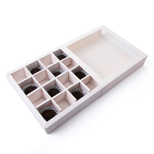 Цена за 2 шт. Коробка для 16 конфет, белая 17.7×17.7×3.8 см