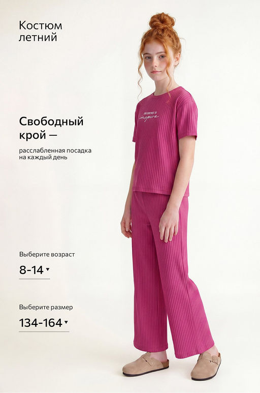 Летний костюм для девочки в рубчик-лапша Happyfox - Happy fox фото 75