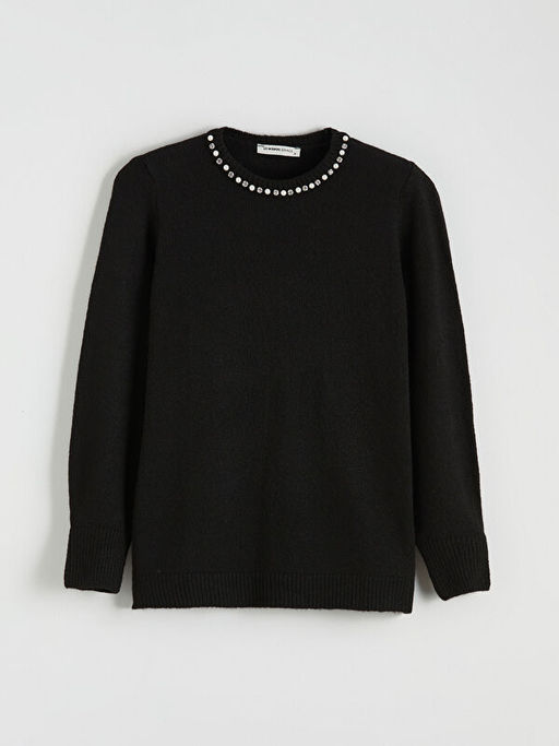 Bisiklet Yaka Ta?l? Kad?n Triko Kazak