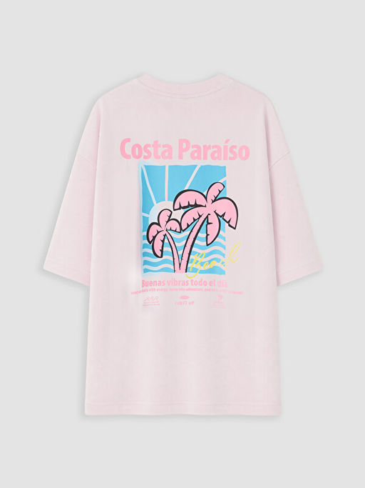 Loose Fit Bask?l? K?z ?ocuk Ti??rt