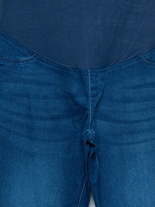 Kad?n Kar?n Panelli Slim Mom D?z Jean Pantolon