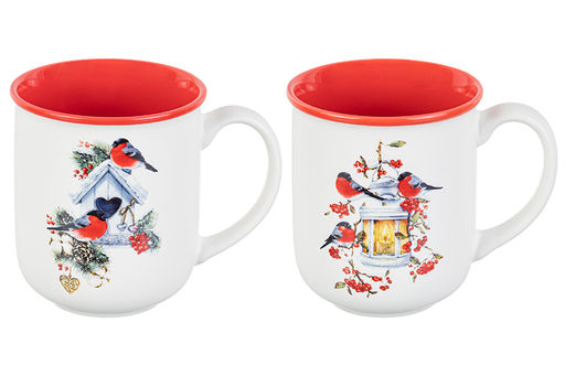 Набор 2 кружек 400 мл 12*9*10 см Снегири NEW BONE CHINA