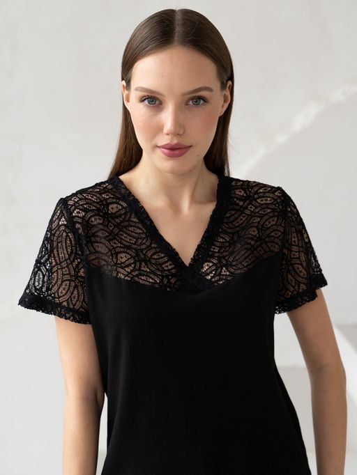 Футболка с кружевом.арт.406-2,черная - Binita фото 13