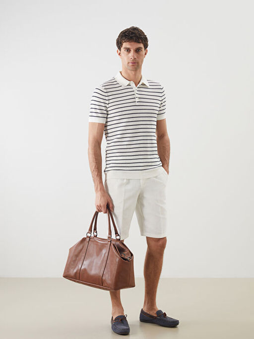 Polo Yaka K?sa Kollu ?izgili Erkek Triko Kazak