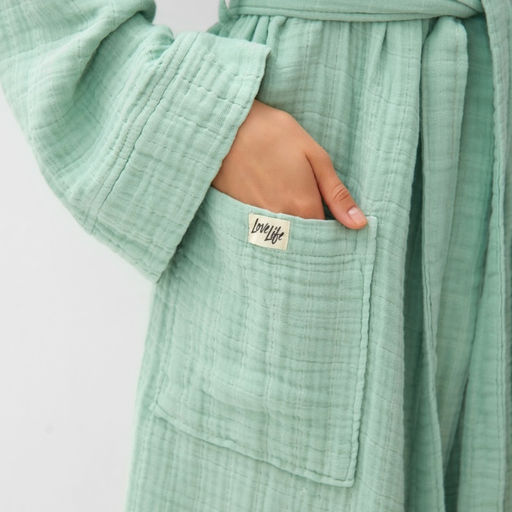 Халат жен.муслиновый LoveLife размер 46-48, цвет мятный, 100% хл, 4-сл, 235 г/м²