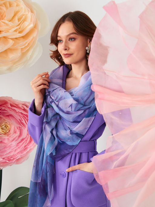 Большой, мягкий, тонкий и очень нежный двусторонний палантин с рисунком в стиле арт-деко - Tantino фото 8