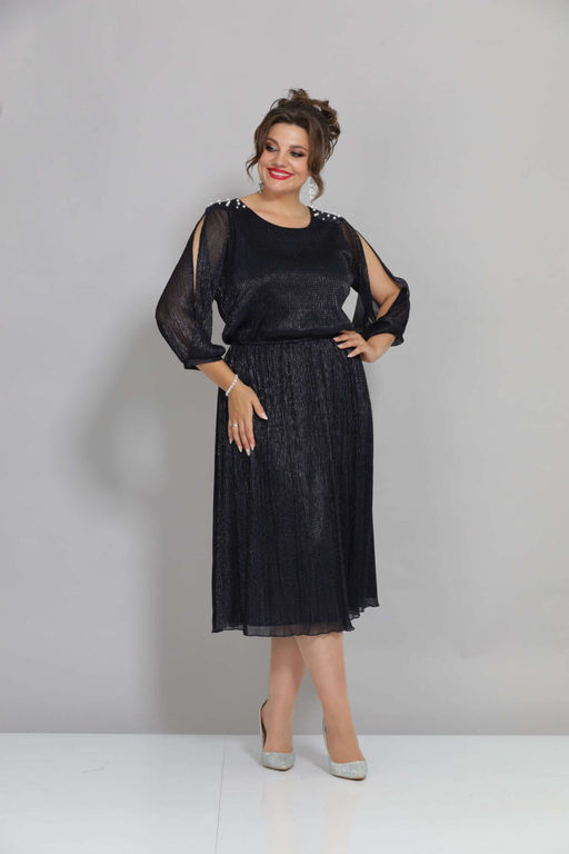 Платье Mira Fashion 5446S-Р синий с открытыми рукавами